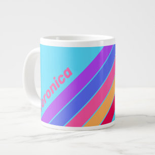 Sea Glass Stripes with Name Large Coffee Mug