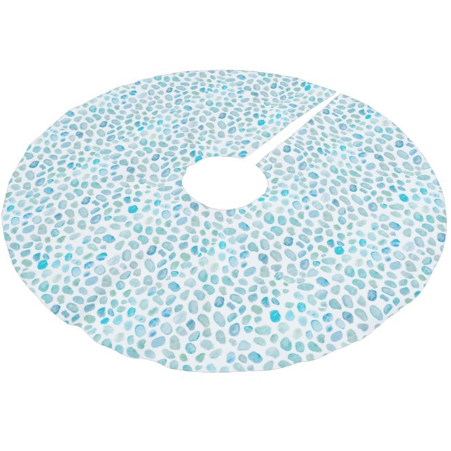 Sea Glass Turquoise Pattern Coastal Pebble Brushed Polyester Tree Skirt (Angled)