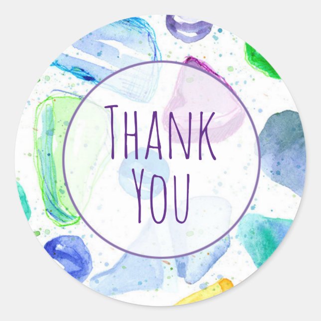 Sea Glass Watercolor Custom Thank You Classic Round Sticker (Front)