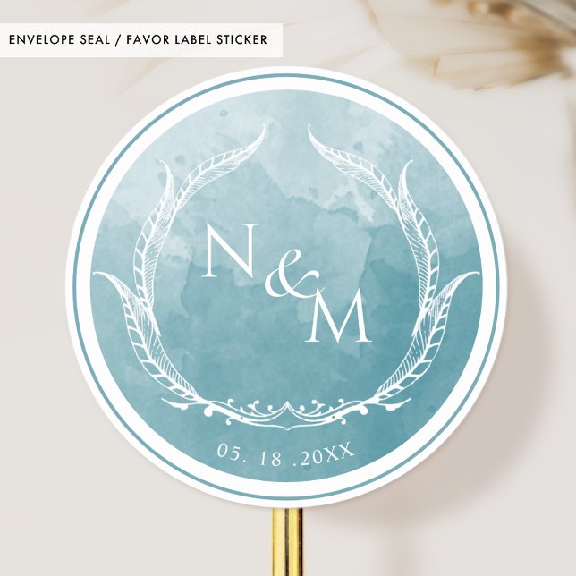 Sea Glass Watercolor Monogram Envelope Seal /Favou (Creator Uploaded)