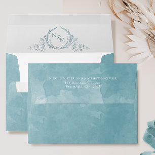 Sea Glass Watercolor Monogram Wedding Envelope