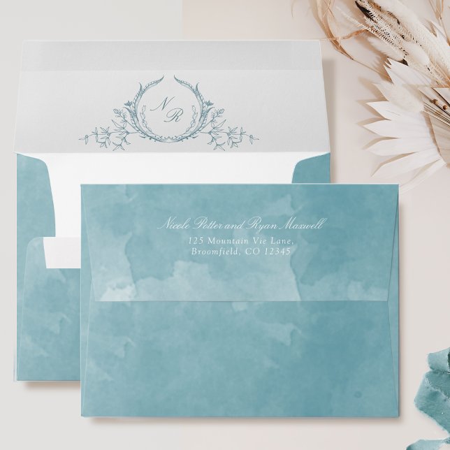 Sea Glass Watercolor Monogrammed Wedding Envelope (Creator Uploaded)