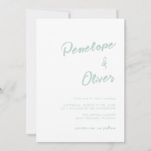 Sea Glass White Minimal Modern Calligraphy Wedding Invitation