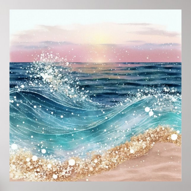 *~* Sea Glitter AP60 Coastal Ocean Sand Beach Wave Poster (Front)