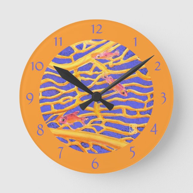 Sea Goldies Lace Coral Numbered Round Acrylic   Clock (Front)