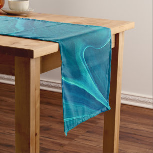 Sea Green Agate Marble Abstraction Short Table Runner