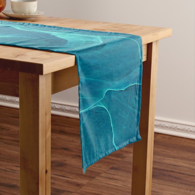 Sea Green Agate Marble Abstraction  Short Table Runner (In Situ)