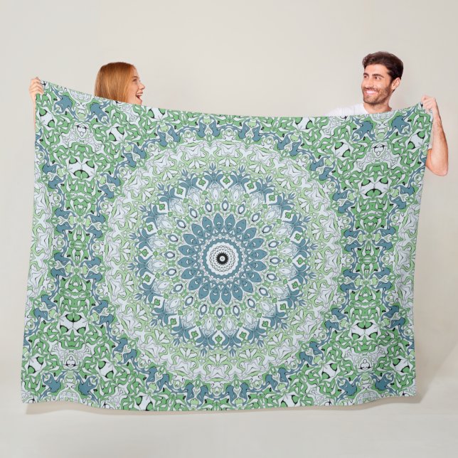 Sea Green and Blue Coastal Mandala Pattern Fleece Blanket (In Situ)