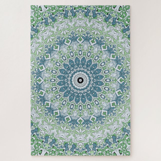 Sea Green and Blue Coastal Mandala Pattern Jigsaw Puzzle (Vertical)