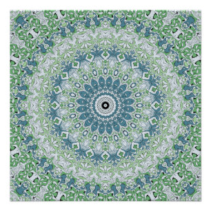 Sea Green and Blue Coastal Mandala Pattern Poster