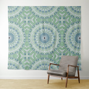 Sea Green and Blue Coastal Mandala Pattern Tapestry