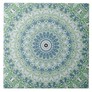 Sea Green and Blue Coastal Mandala Pattern Tile