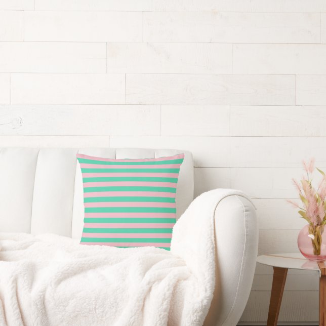 Sea Green and Faded Pink Vintage Stripes Cushion (Couch)