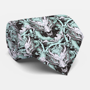 Sea Green and Grey Mediaeval Chinese Dragon Tie