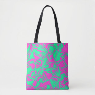 Sea Green and Pink Waves Tote Bag