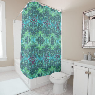 Sea Green Aqua Blue Fancy Fractal Pattern Shower Curtain