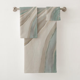 Sea Green Beige Abstract Coastal Print Bath Towel Set