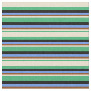 Sea Green, Beige, Brown, Cornflower Blue & Black Fabric