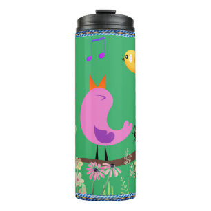 Sea Green - Birds  (w/ initials) Thermal Tumbler