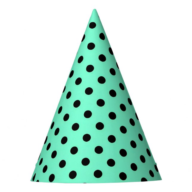 Sea Green Black Polka Party Hat (Front)