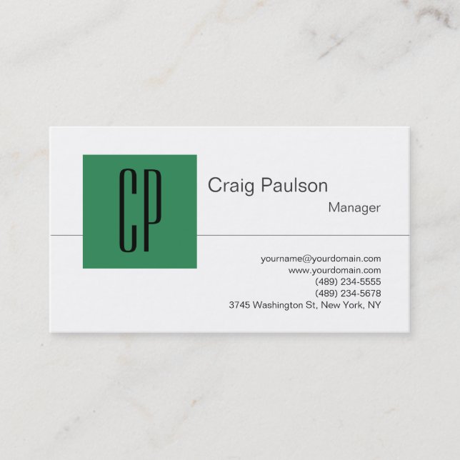 Sea Green Black White Monogram Business Card (Front)
