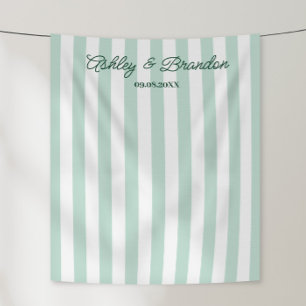 Sea Green Cabana Stripe Personalised Wedding Tapestry