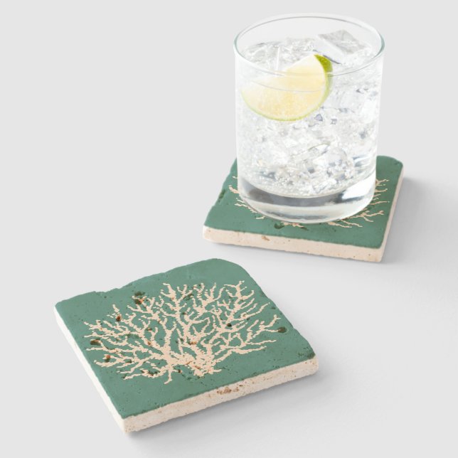 Sea Green Coral Beverage Coaster Gift (Side)