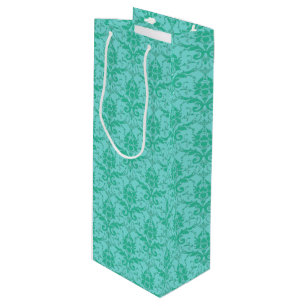 Sea Green Damask Print Wine Gift Bag