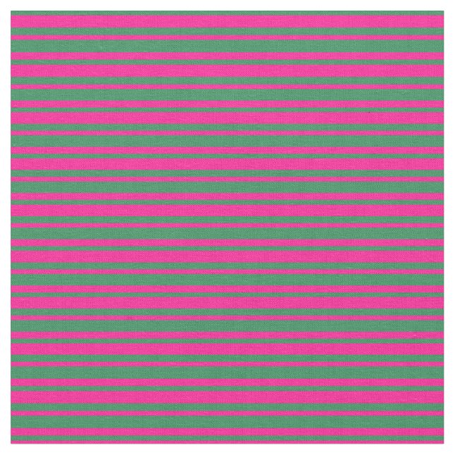 Sea Green & Deep Pink Stripes/Lines Pattern Fabric (Close Up)