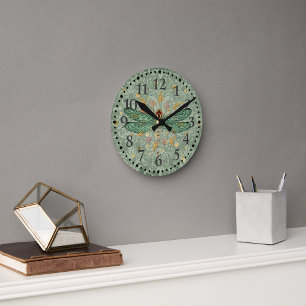 Sea Green Dragonfly Round Clock