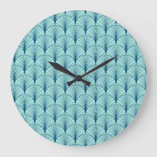 Sea Green Geometric: Fan Pattern. Large Clock
