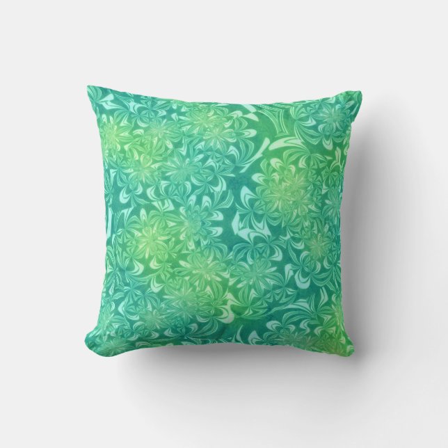 Sea Green Geometric Flowers and Bows Cushion (Front)