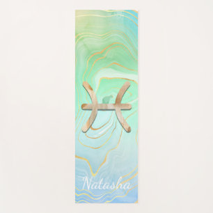 Sea Green & Gold Glitter Swirl Pisces Personalise Yoga Mat