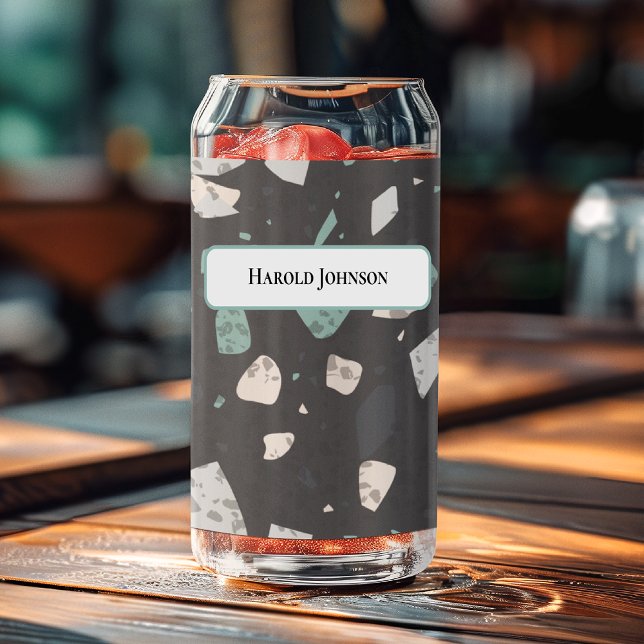 Sea Green & Grey Chips Retro Terrazzo Pattern Can Glass (Creator Uploaded)