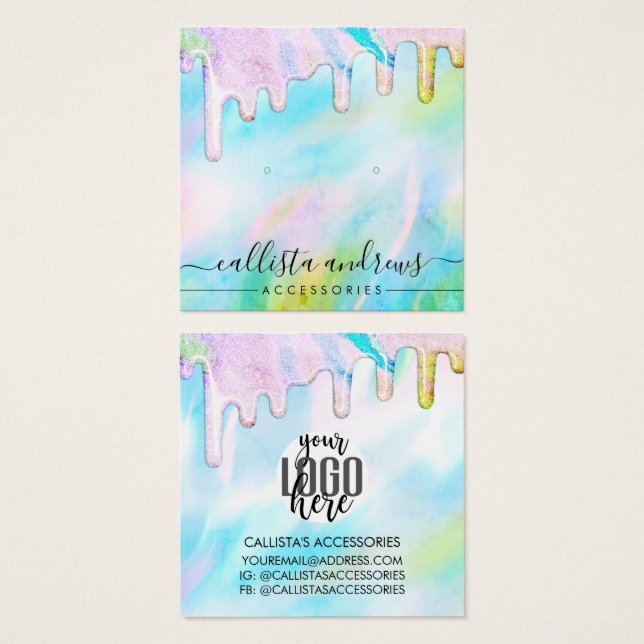 Sea Green Holographic Glitter Drips Earring Logo (Front & Back)