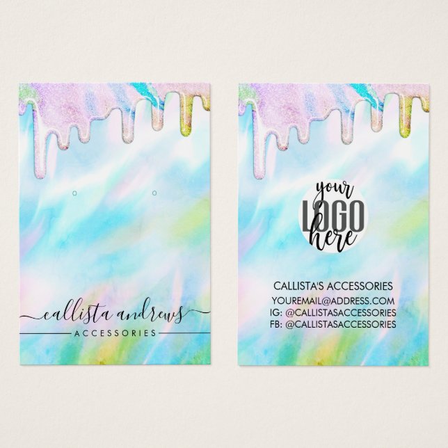 Sea Green Holographic Glitter Drips Logo Earring (Front & Back)