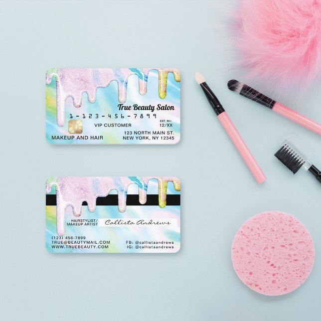 Sea Green Holographic Thick Glitter Drips Credit Business Card (Creator Uploaded)