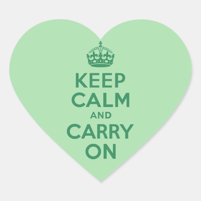 Sea Green Keep Calm and Carry On Heart Sticker (Front)