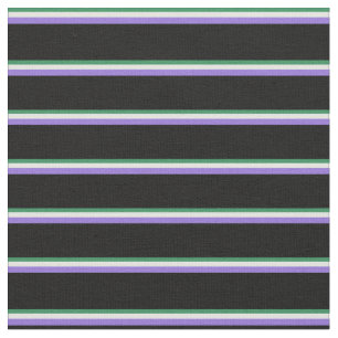 Sea Green, Light Cyan, Purple, and Black Stripes Fabric