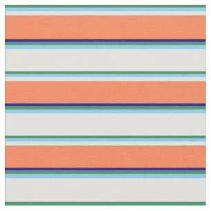 Sea Green, Light Sky Blue, Light Cyan, Coral, Blue Fabric