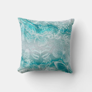 Sea green marble butterflies cushion