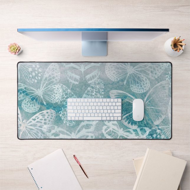 Sea Green Marble Butterflies Desk Mat (Office 1)