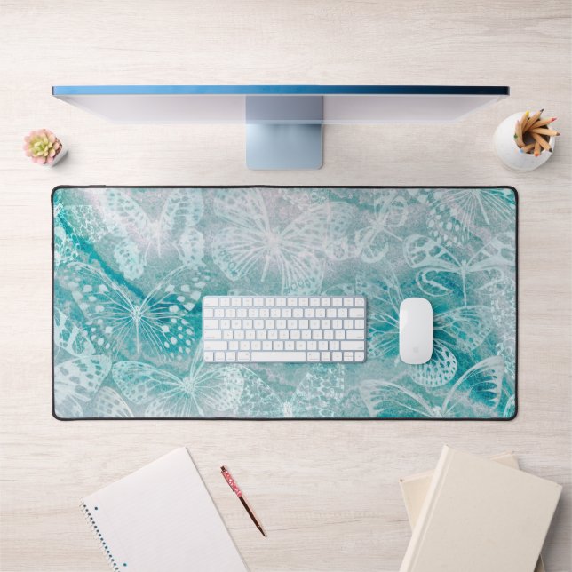 Sea Green Marble Butterflies Desk Mat (Office 1)