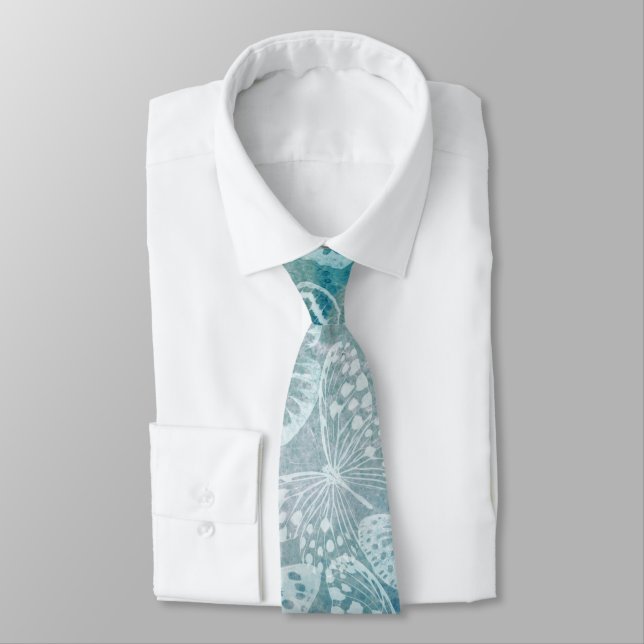 Sea Green Marble Butterflies Tie (Tied)