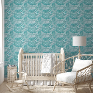 Sea Green Marble Butterflies Wallpaper