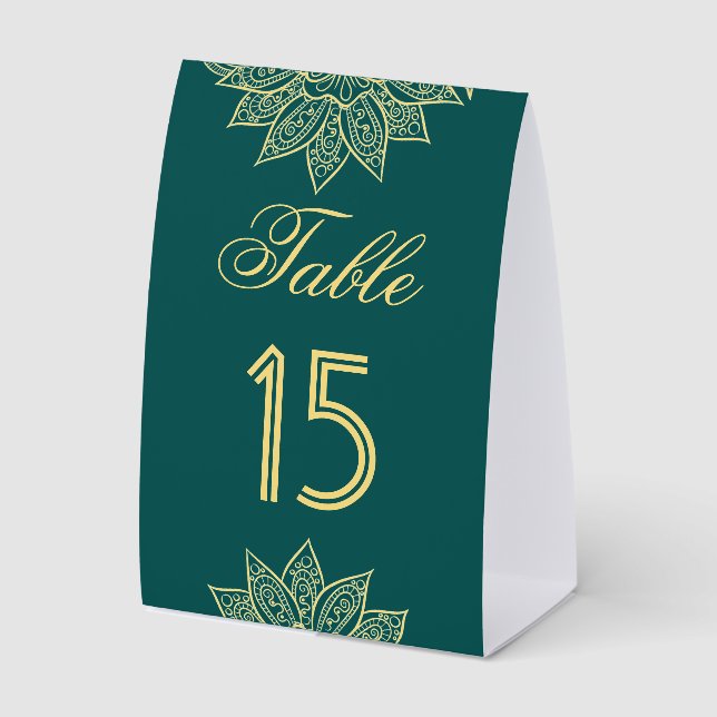 Sea Green Mehendi Indian Wedding Table Number (Front)