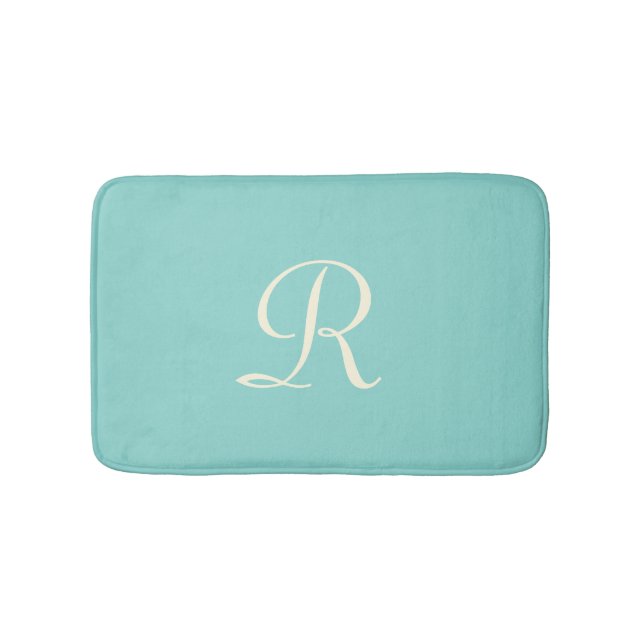 Sea Green Monogrammed Minimalist Plush Bath Mat (Front)