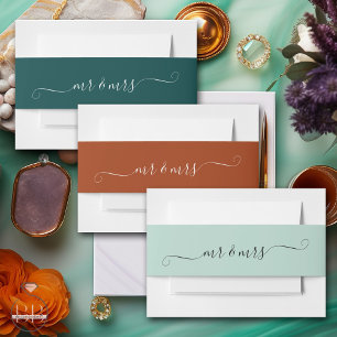 Sea Green Mr and Mrs  Invitation Belly Band