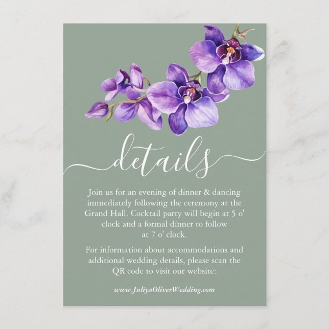 Sea green orchid wedding Details Enclosure Card (Front)