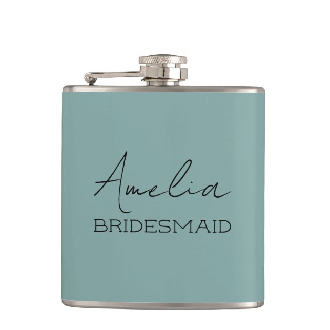 Sea Green Personalised Bridal Hip Flask (Front)